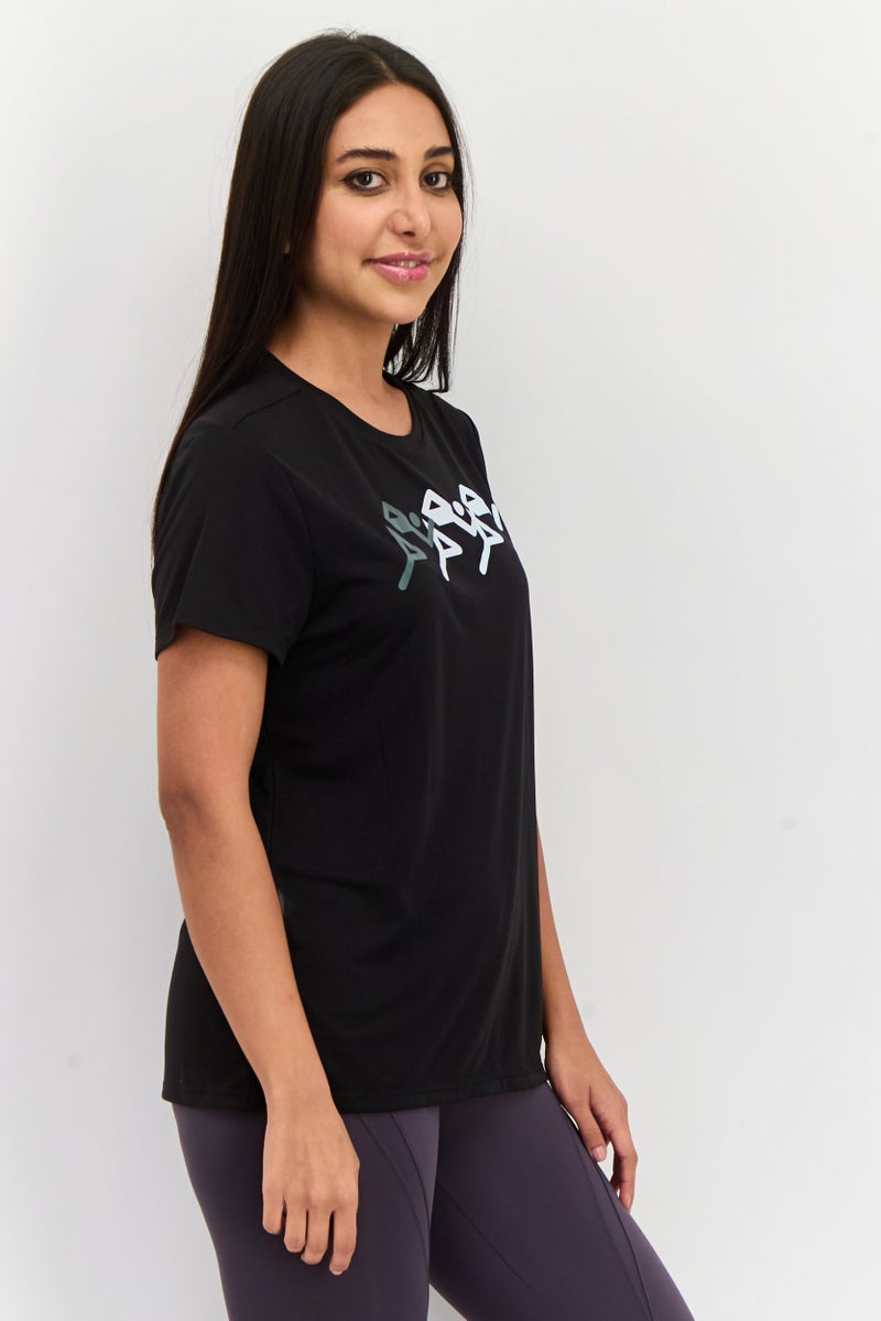 PUMA تي شيرت رياضي نسائي بأكمام قصيرة، أسود - Image 2